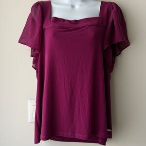 Calvin Klein Women’s Magenta Square Neck Blouse with puff flutter sleeves